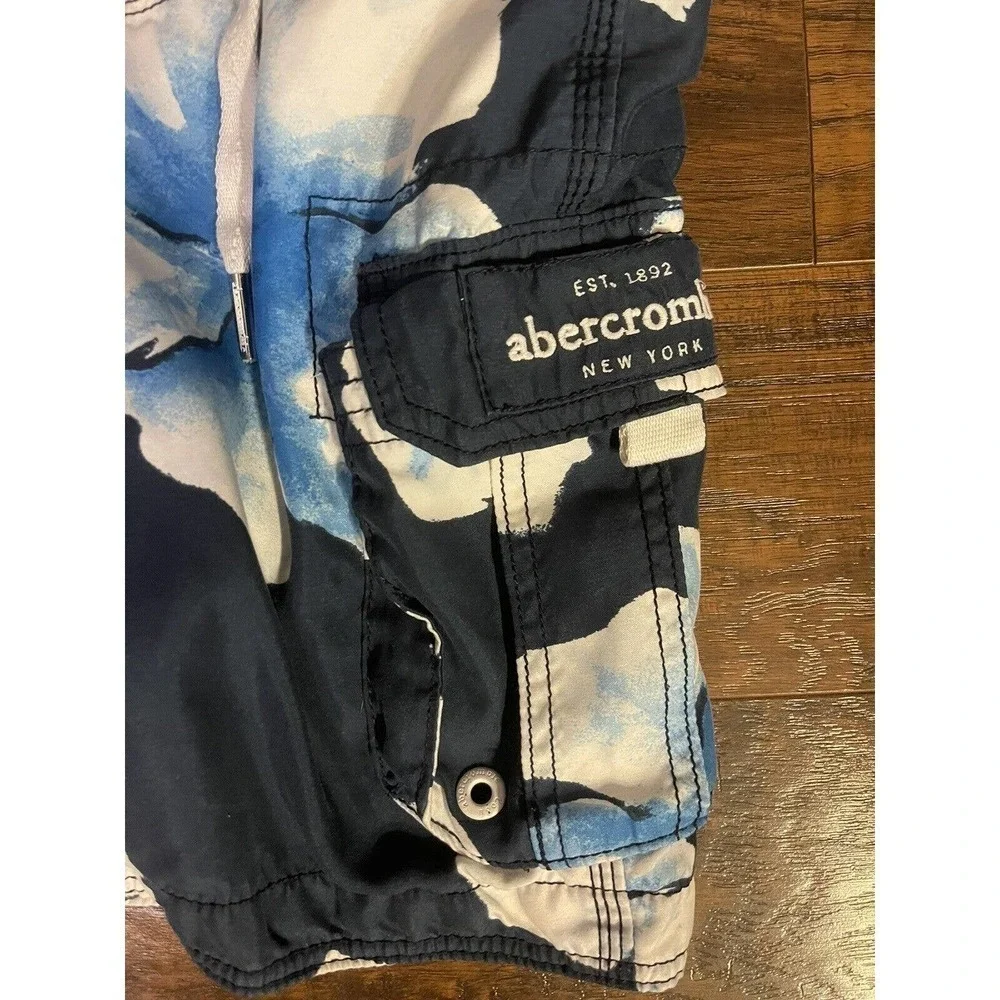 Abercrombie Boys Youth Blue Floral Swim Trunks Board Shorts Sz:s